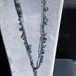 Sterling Silver Y Necklace,Beads,Blue Topaz, Tourmaline, Chains,Stones,16.5”